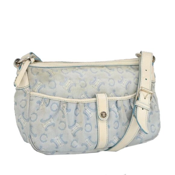 CELINE C Macadam Canvas Shoulder Bag Light Blue Silver - Picture 1 of 16